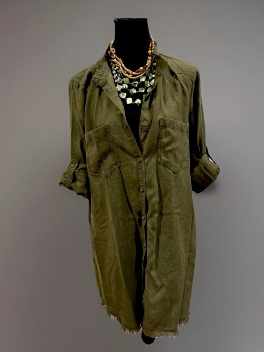 Cloth & Stone Western Fray Side Button Hi-Low Hem Dress Burnt Olive Sz M